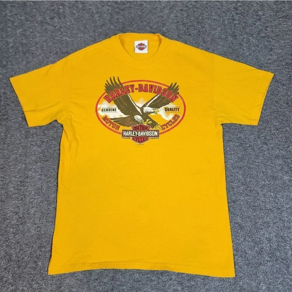 Harley-Davidson Eagle Graphic T-Shirt Medium Yellow Roadrunner San Benito Texas